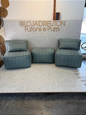 Conjunto Puff P Standard + 1 Peseira + 2 Almofadas vimme azul petroleo