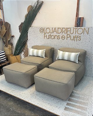 Conjunto Puff P Standard + 2 Peseiras + 2 Almofadas