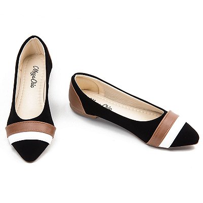 Sapatilha Preta com Marrom e Branco MegaChic