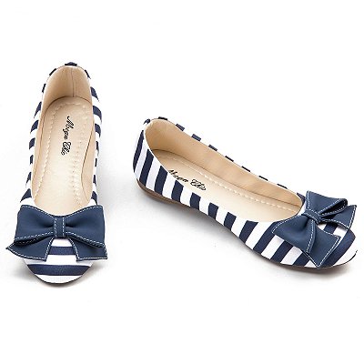 Sapatilha Azul Listrada com Laço MegaChic