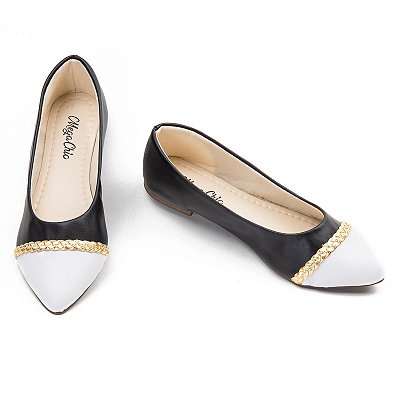 Sapatilha Preta Verniz e Branco