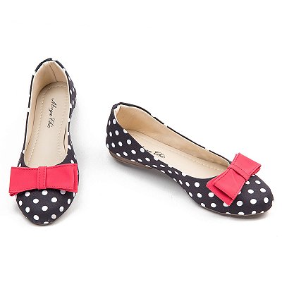 Sapatilha Poá Branco com Laço Vermelho MegaChic