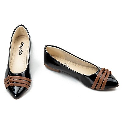 Sapatilha Preta com Tiras Marrom MegaChic