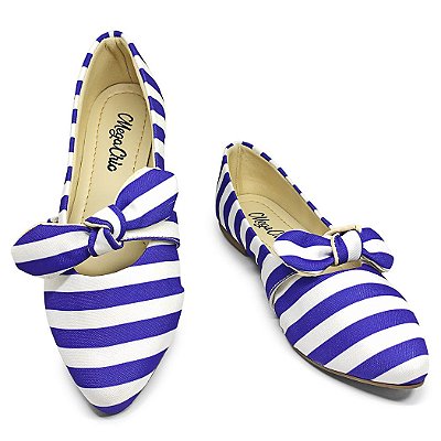 Sapatilha Azul Listrada com Laço MegaChic