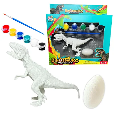 Boneco Dinossauro para Colorir Brinquedo Infantil Educativo com Tintas Guache