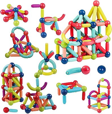 Blocos Magnéticos de Montar Infantil 128 pçs – Brinquedo Educativo STEM Criativo com Ímã