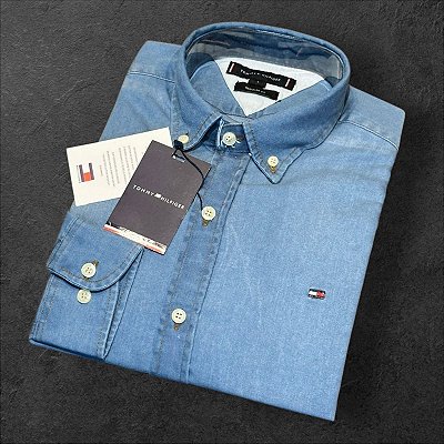 Camisa Jeans Claro Tommy Hilfiger Masculina Regular Fit