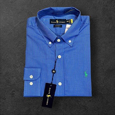 Camisa Xadrez Ralph Lauren Masculina Custom Fit Azul