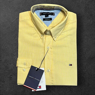 Camisa Amarela Gingham Tommy Hilfiger Masculina Regular Fit