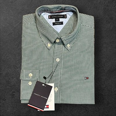 Camisa Verde Gingham Tommy Hilfiger Masculina Regular Fit