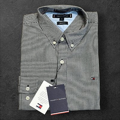 Camisa Preta Gingham Tommy Hilfiger Masculina Regular Fit