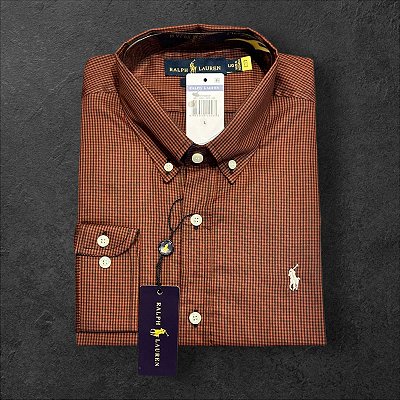 Camisa Xadrez Ralph Lauren Masculina Custom Fit Marrom