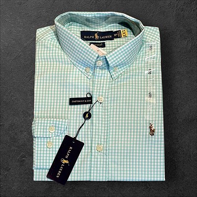 Camisa Xadrez Ralph Lauren Masculina Custom Fit Verde Claro