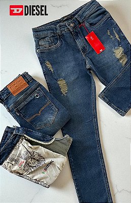 Calça Jeans Diesel Masculina Destroyed Azul Médio