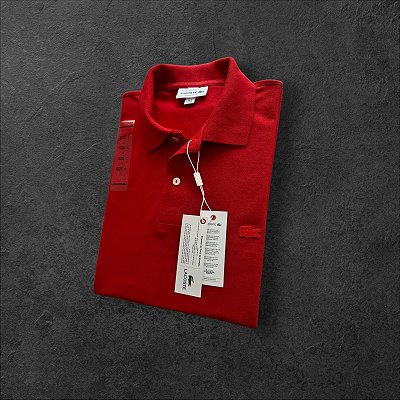 Polo Lacoste Masculina Monocromática Vermelha