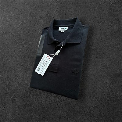 Polo Lacoste Masculina Monocromática Preta