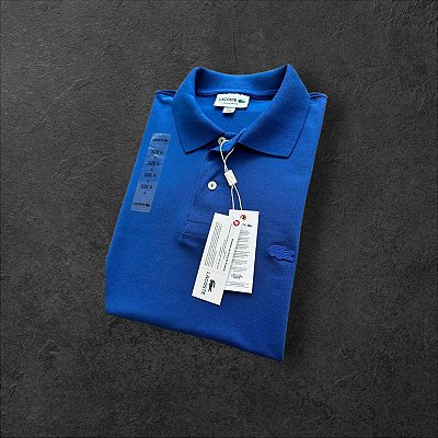 Polo Lacoste Masculina Monocromática Azul