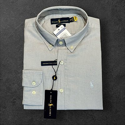 Camisa Oxford Ralph Lauren Masculina Custom Fit Cinza