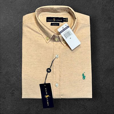 Camisa Oxford Ralph Lauren Masculina Custom Fit Bege