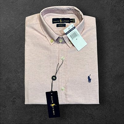 Camisa Oxford Ralph Lauren Masculina Custom Fit Rosa