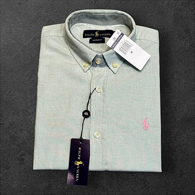 Camisa Oxford Ralph Lauren Masculina Custom Fit Azul Claro