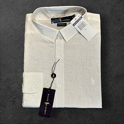 Camisa Oxford Ralph Lauren Masculina Custom Fit Branca