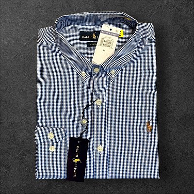 Camisa Xadrez Ralph Lauren Masculina Custom Fit Azul