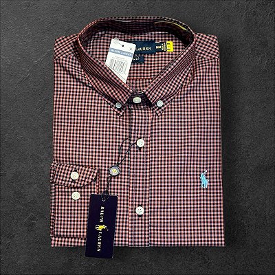 Camisa Xadrez Ralph Lauren Masculina Custom Fit Vinho e Azul