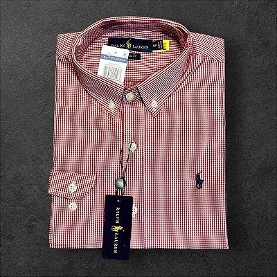 Camisa Xadrez Ralph Lauren Masculina Custom Fit Vermelha