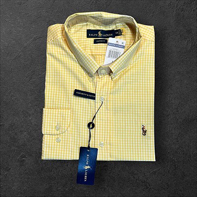 Camisa Xadrez Ralph Lauren Masculina Custom Fit Amarela
