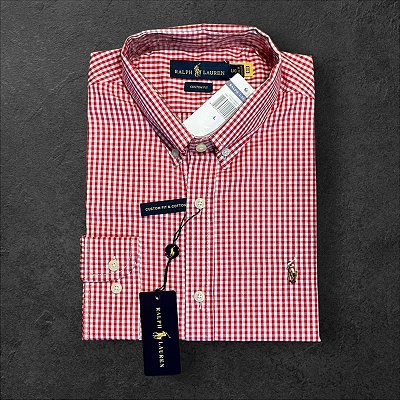 Camisa Xadrez Ralph Lauren Masculina Custom Fit Vermelha