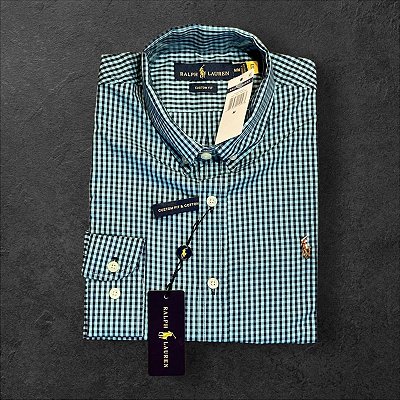 Camisa Xadrez Ralph Lauren Masculina Custom Fit Verde