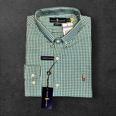 Camisa Xadrez Ralph Lauren Masculina Custom Fit Verde Musgo