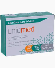 LAMINA DE BISTURI AÇO CARBONO N 15 UNIQMED CX 100 UN