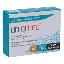 LAMINA DE BISTURI AÇO CARBONO N 15C UNIQMED CX 100 UN