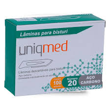 LAMINA DE BISTURI AÇO CARBONO N 20 UNIQMED CX 100 UN