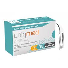 LAMINA DE BISTURI AÇO CARBONO N 12 UNIQMED CX 100 UN