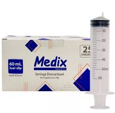 SERINGA S/ AGULHA 60ML LUER SLIP MEDIX CX 25 UN