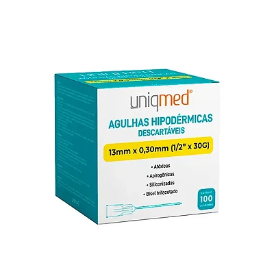 AGULHA HIPODERMICA 30G 13 X 0,30 MM UNIQMED CX 100 UN