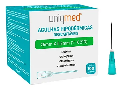 AGULHA HIPODERMICA 21G 25 X 0,8MM UNIQMED CX 100 UN