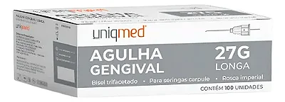 AGULHA GENGIVAL 27G LONGA UNIQMED CX 100 UN