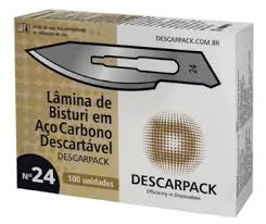 LAMINA DE BISTURI AÇO CARBONO N 24 DESCARPACK CX 100 UN