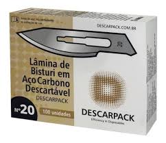 LAMINA DE BISTURI AÇO CARBONO N 20 DESCARPACK CX 100 UN