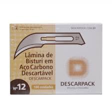 LAMINA DE BISTURI AÇO CARBONO N 12 DESCARPACK CX 100 UN