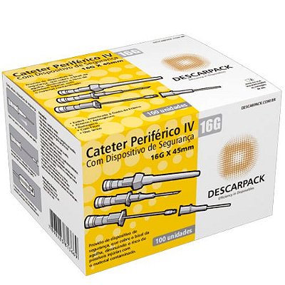 CATETER C/ DISP. SEGURANÇA 16G DESCARPACK CX 100 UN