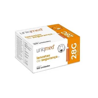LANCETA DE SEGURANÇA 28G X 1,8MM UNIQMED CX 100 UN