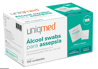 ALCOOL SWABS PARA ASSEPSIA 70% UNIQMED CX 100 UN