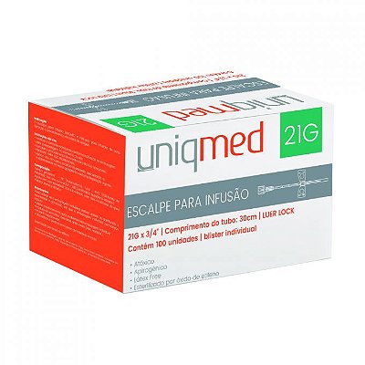 ESCALPE PARA INFUSÃO 21G UNIQMED CX 100 UN