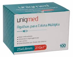 AGULHA COLETA MULTIPLA 25 X O,7MM 22G UNIQMED CX 100 UN