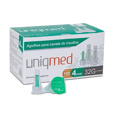 AGULHA CANETA INSULINA 32G 4MM UNIQMED CX 100 UN